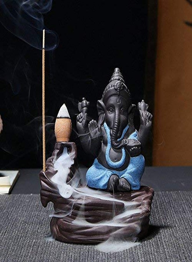 Craftam PolyResin Ganesha Smoke Fountain Backflow Waterfall Cone Incense Holder Showpiece Statue with 10 Back Flow Incense Cone (Blue) Item Name (aka Title) - Image 1